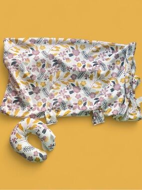Baby Canopy Floral Travel Pillow and Headrest - White with Pink & Yellow Flowers